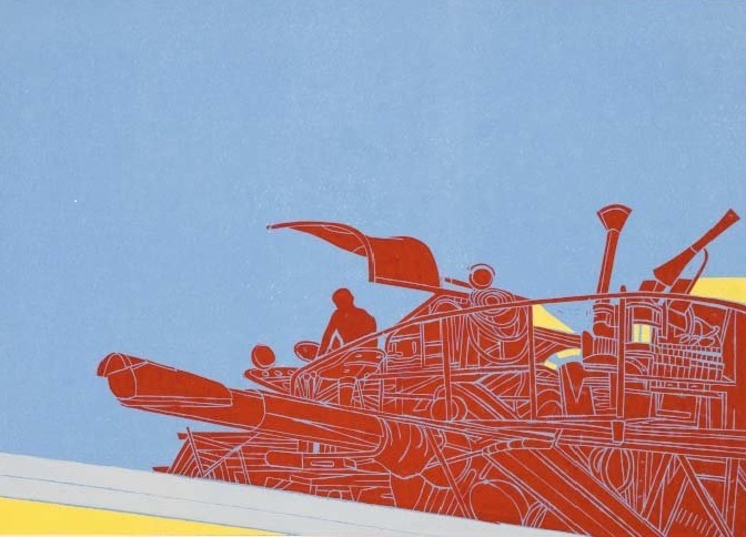 <p>Jiří Lindovský, Stroj II.,1975, linoryt</p>
